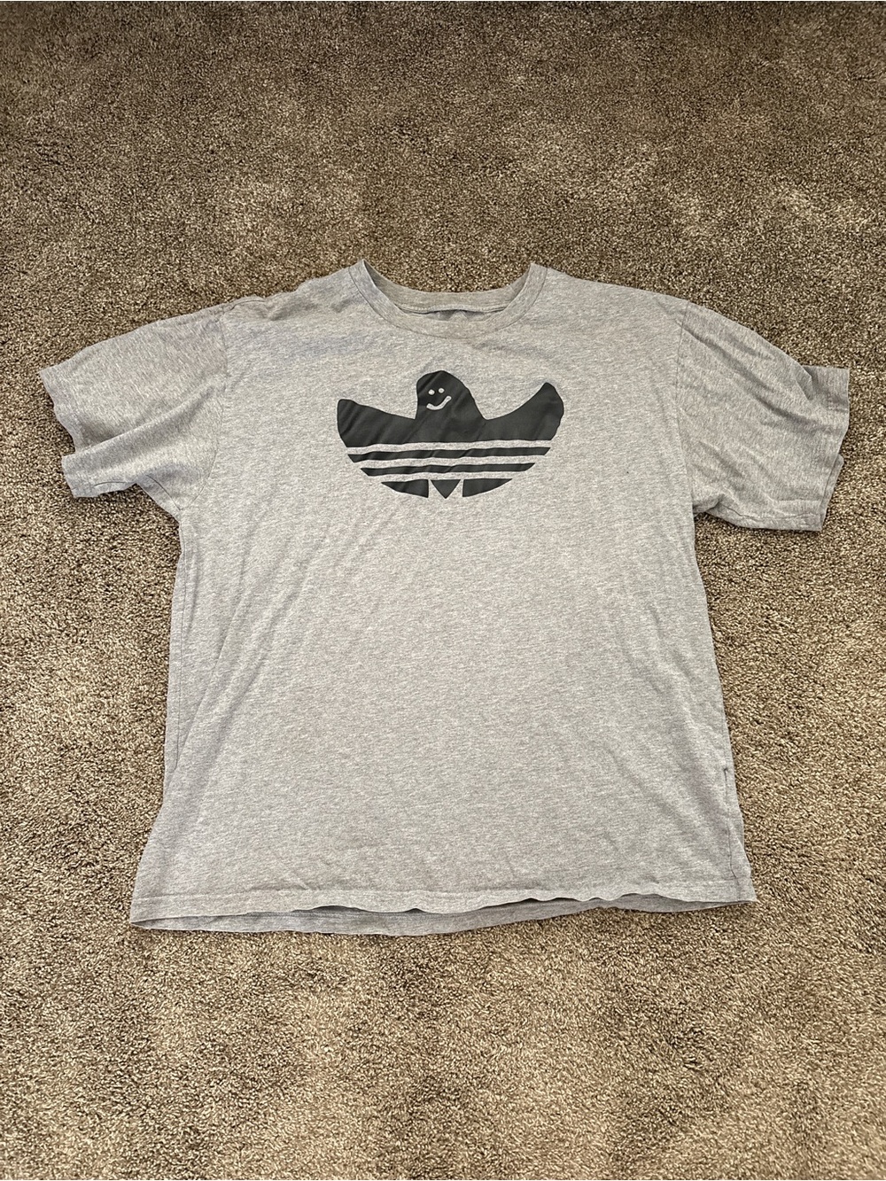 adidas Light Gray Short Sleeve Tee with Black Graphic Trefoil